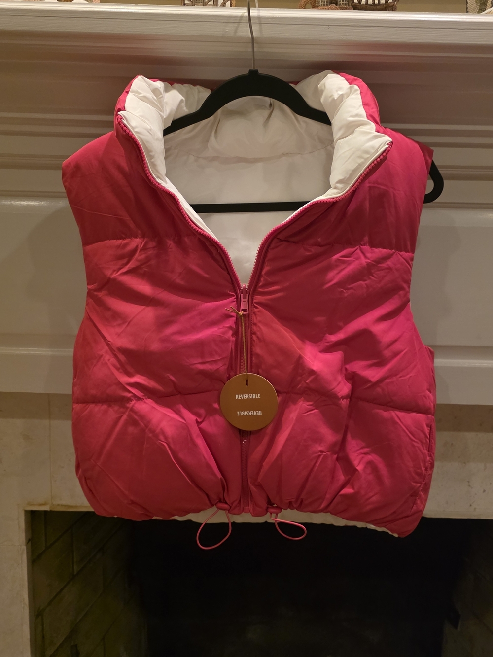 Reversible Hot Pink and Cream Puffer Vest